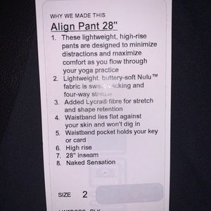 Lululemon women align leggings black size 2 NEW
